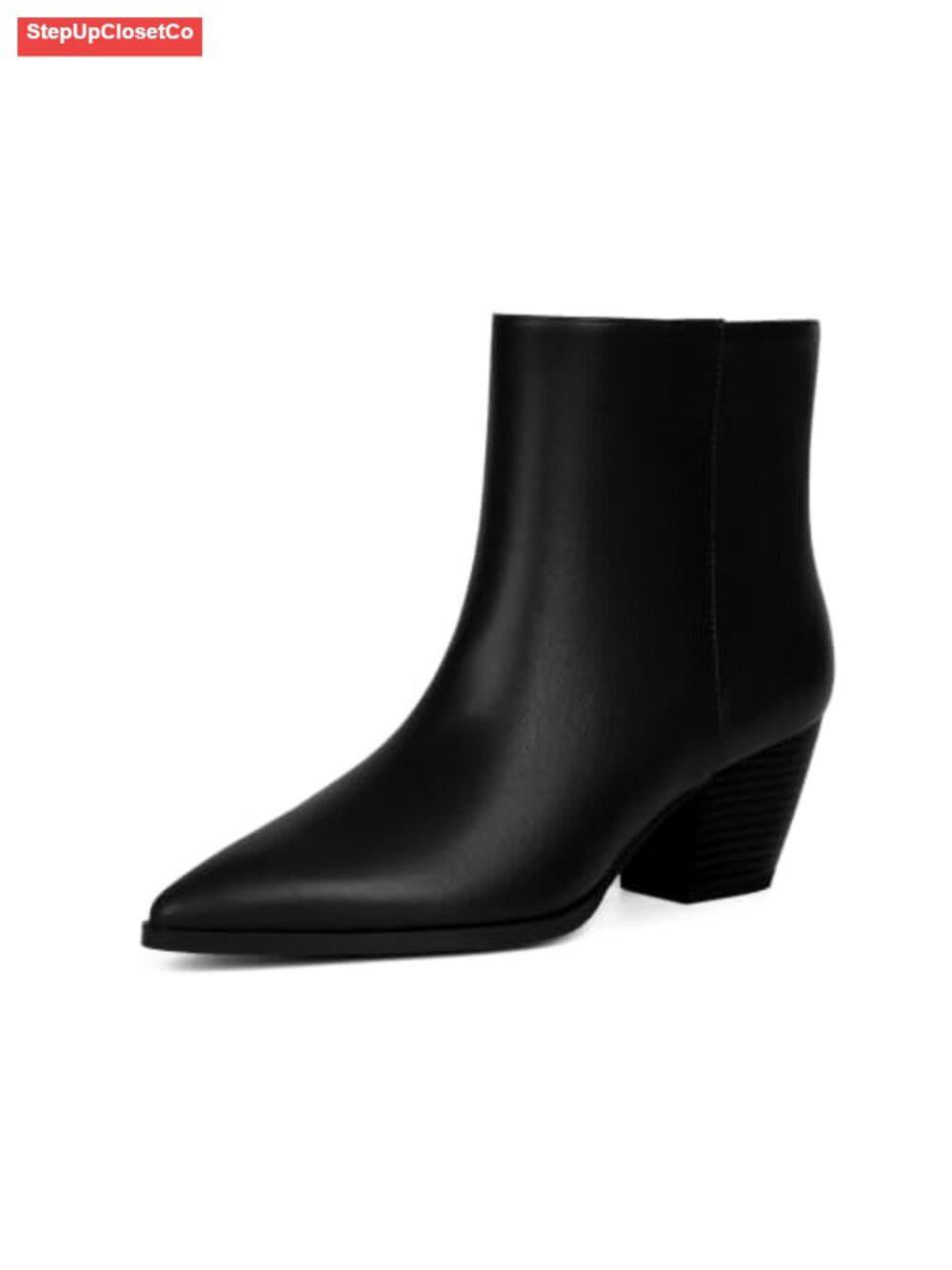 Pointed Toe Chunky Heel Ankle Boots Faux Leather